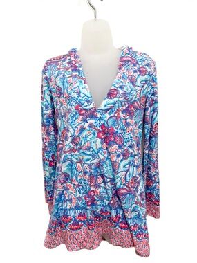 Lilly Pulitzer Terry Popover Hoodie S Small Seashell Print Beach Tunic